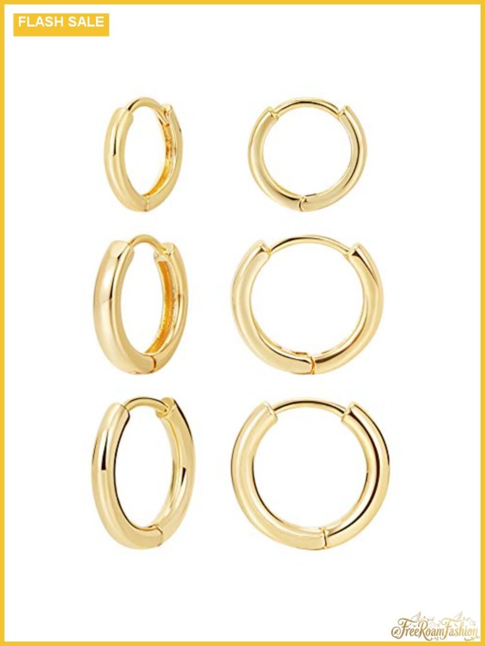 3 Pairs Huggie Hoop Earrings for Women Mixed Sizes